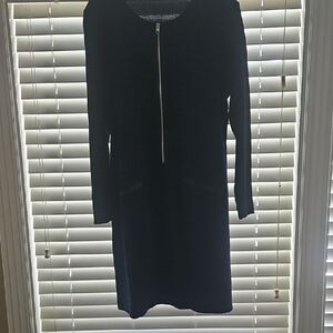 Nina Leonard Long Sleeve Navy/Black Dress Size Xl With Zipper Front Detail